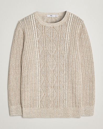 Herre |  | Inis Meáin | Patented Aran Knitted Linen Crew Neck Beige