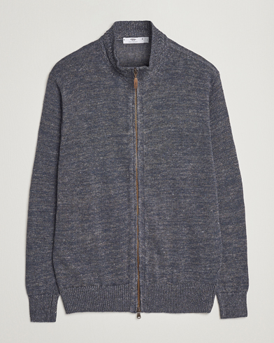Herre | Gensere | Inis Meáin | Chevron Washed Donegal Linen Zipper Stone