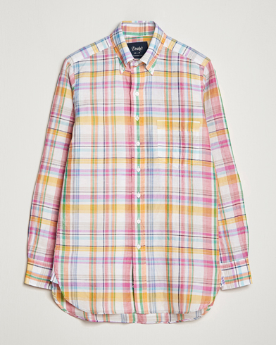 Herre |  | Drake's | Checked Button Down Linen Shirt Multi