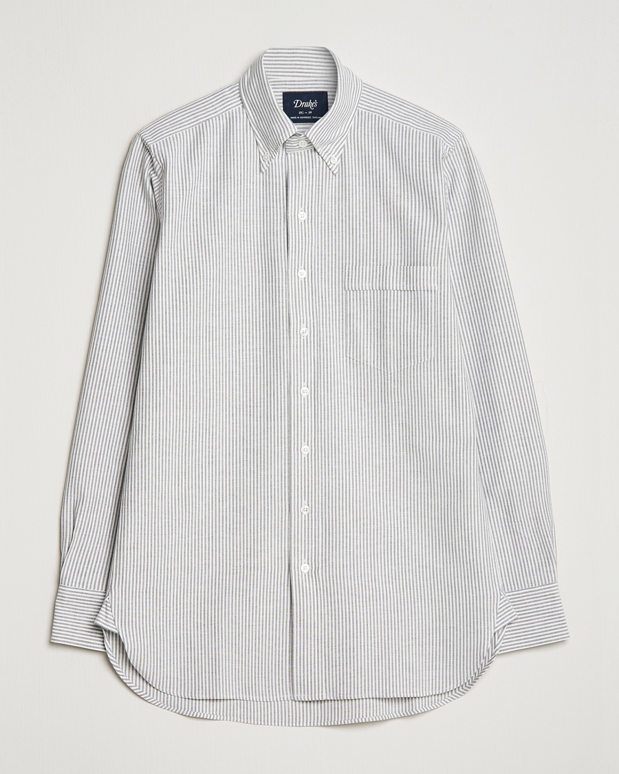Drake's Striped Button Down Oxford Shirt Black – Svart