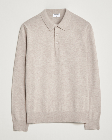 Herre | Wardrobe basics | Filippa K | Knitted Polo Shirt Beige Melange