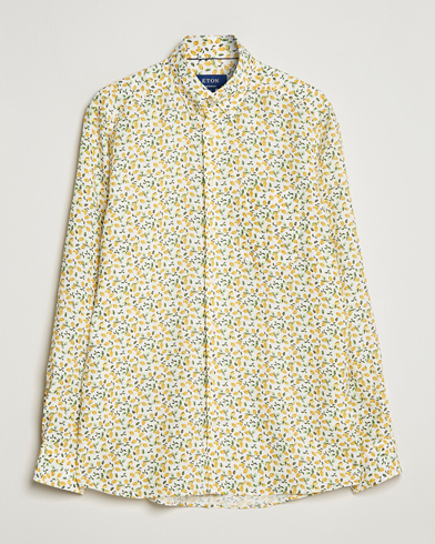 Herre |  | Eton | Lemon Print  Contemporary Linen Shirt Yellow 