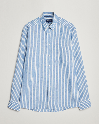 Herre | Linskjorter | Eton | Slim Fit Striped Linen Shirt Mid Blue