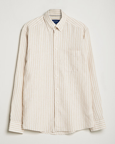 Herre |  | Eton | Slim Fit Striped Linen Shirt Brown