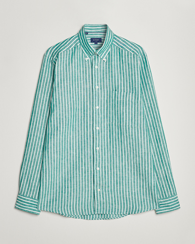 Herre |  | Eton | Slim Fit Striped Linen Shirt Green