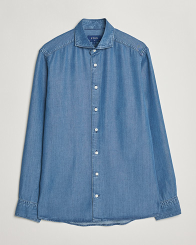 Herre |  | Eton | Light Denim Tencel Shirt Navy Blue
