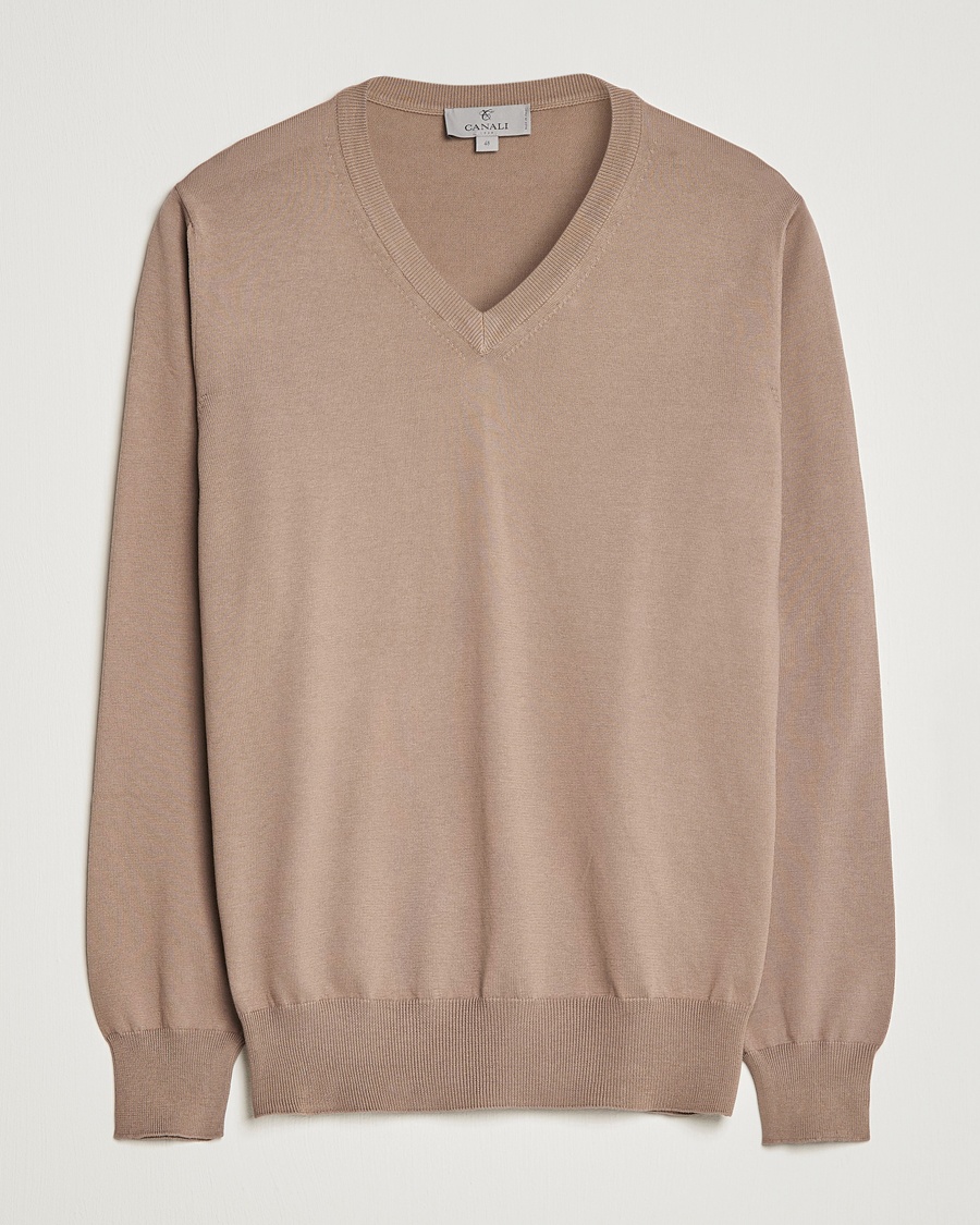 Herre | | Canali | Cotton V-Neck Pullover Brown