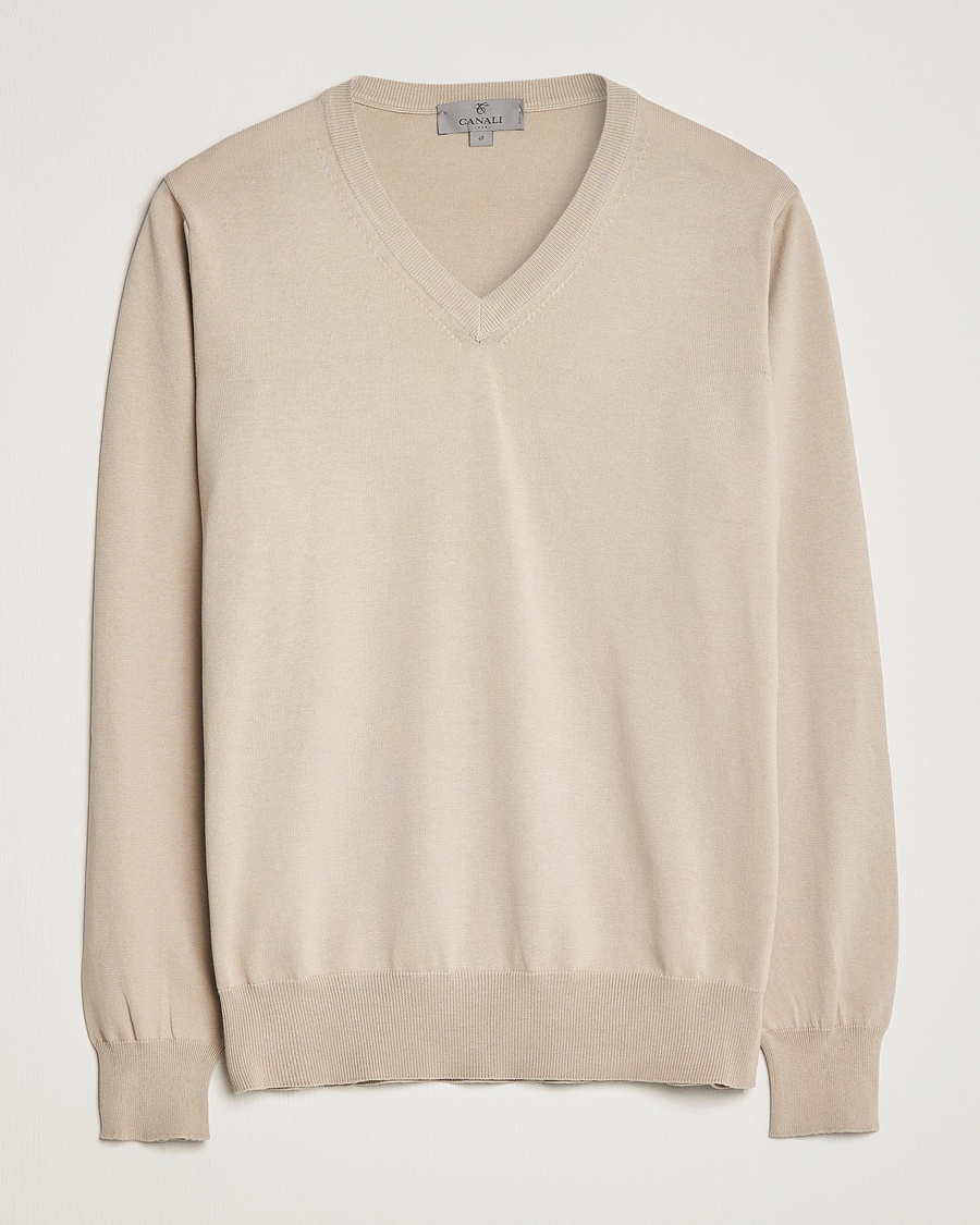 Herre | | Canali | Cotton V-Neck Pullover Beige