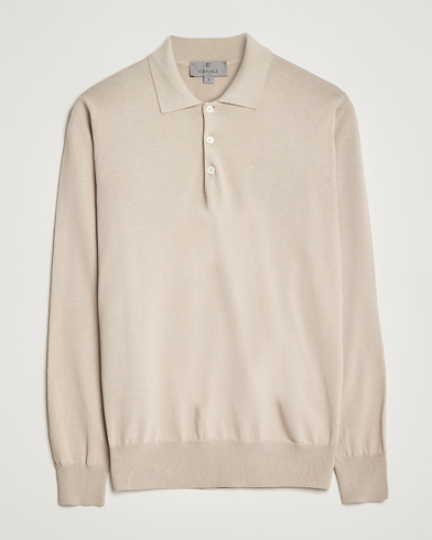 Herre | Canali | Canali | Cotton Long Sleeve Polo Beige