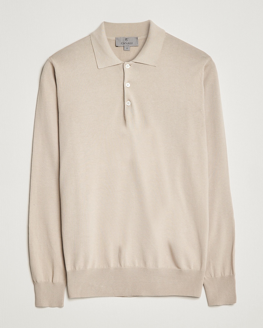 Herre | Canali | Canali | Cotton Long Sleeve Polo Beige