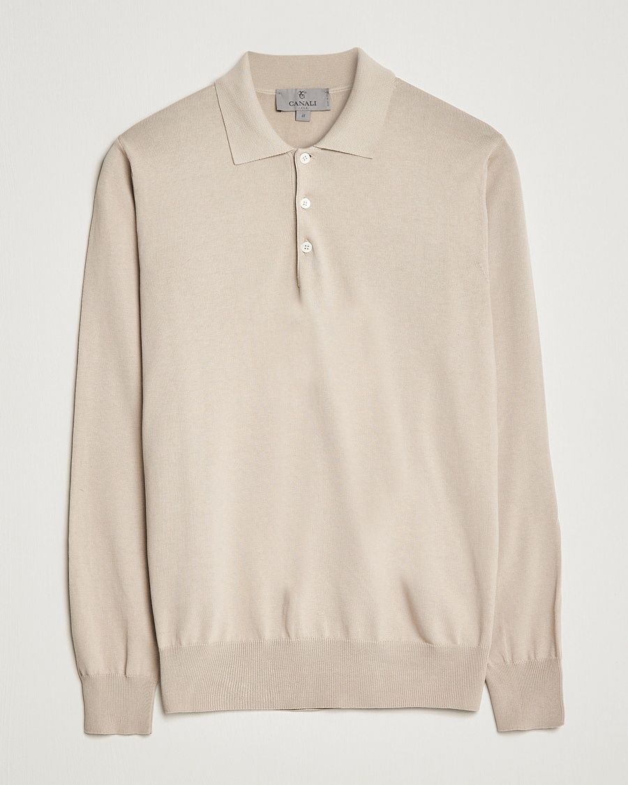  Cotton Long Sleeve Polo Beige