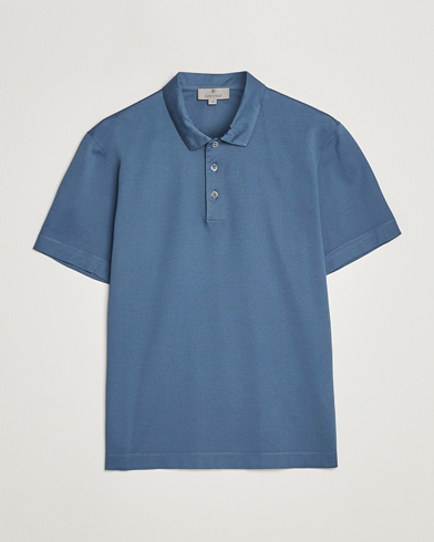 Herre | Canali | Canali | Short Sleeve Polo Pique Steel Blue