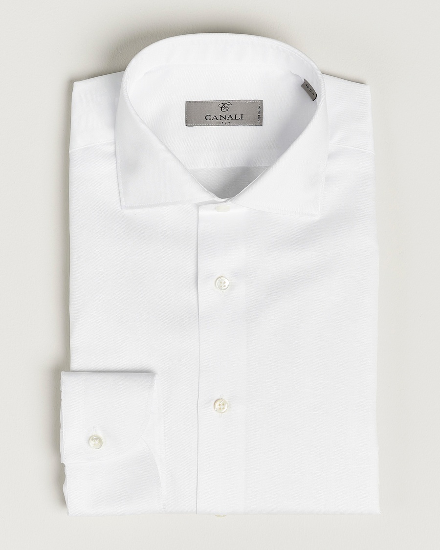 Herre | | Canali | Slim Fit Linen Shirt White