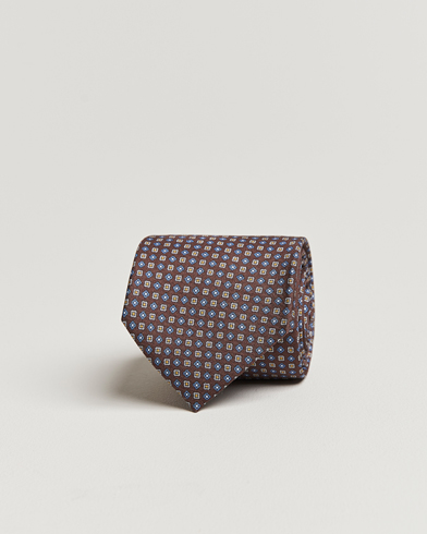 Herre |  | Canali | Micro Pattern Printed Silk Tie Brown
