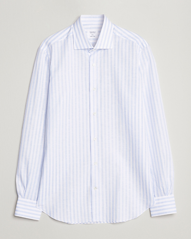 Herre |  | Mazzarelli | Soft Cotton/Linen Shirt Light Blue Stripe