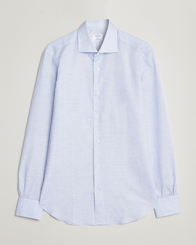 Herre | Mazzarelli | Mazzarelli | Soft Cotton/Linen Shirt Light Blue