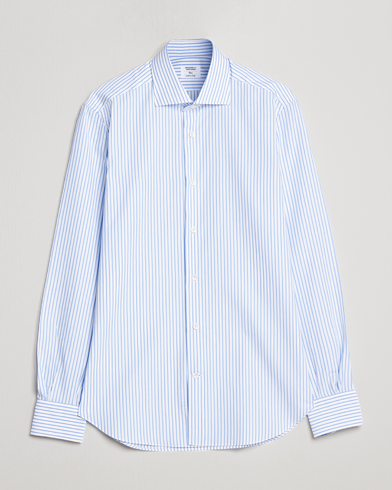 Herre |  | Mazzarelli | Soft Cotton Cut Away Shirt Light Blue Stripe