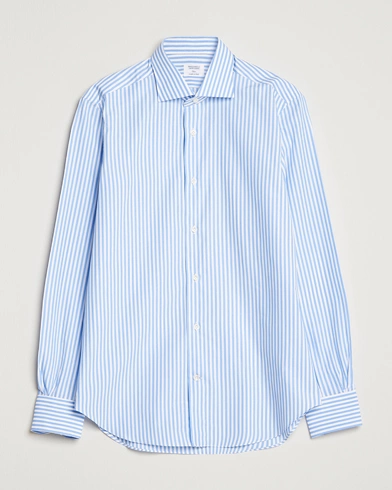 Herre | Mazzarelli | Mazzarelli | Soft Cotton Cut Away Shirt Blue Stripe