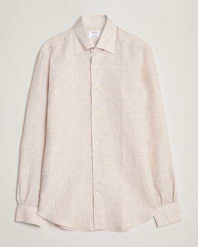 Herre |  | Mazzarelli | Soft Linen Button Down Shirt Beige