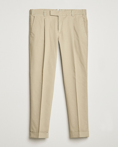 Herre | Linbukser | PT01 | Slim Fit Pleated Linen Blend Trousers Beige