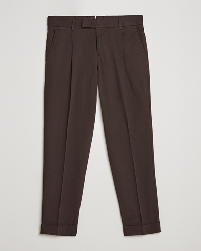 Herre | Bukser | PT01 | Slim Fit Pleated Linen Blend Trousers Chocolate