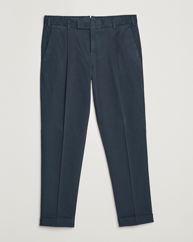 Herre |  | PT01 | Slim Fit Pleated Linen Blend Trousers Navy