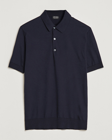Herre |  | Zegna | Premium Cotton Knitted Polo Navy