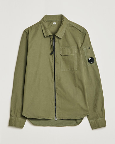 Herre |  | C.P. Company | Garment Dyed Gabardine Zip Shirt Jacket Olive
