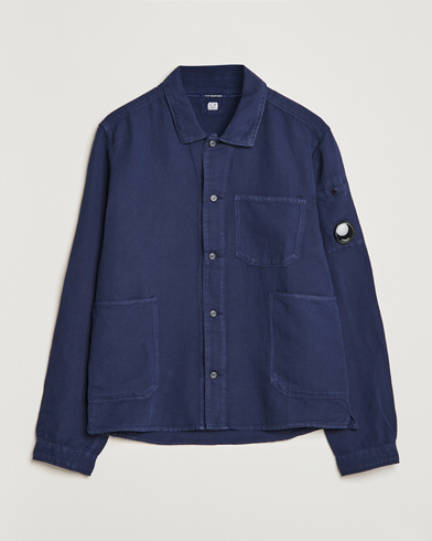 Herre | Overshirts | C.P. Company | Broken Linen/Cotton Garment Dyed Overshirt Navy