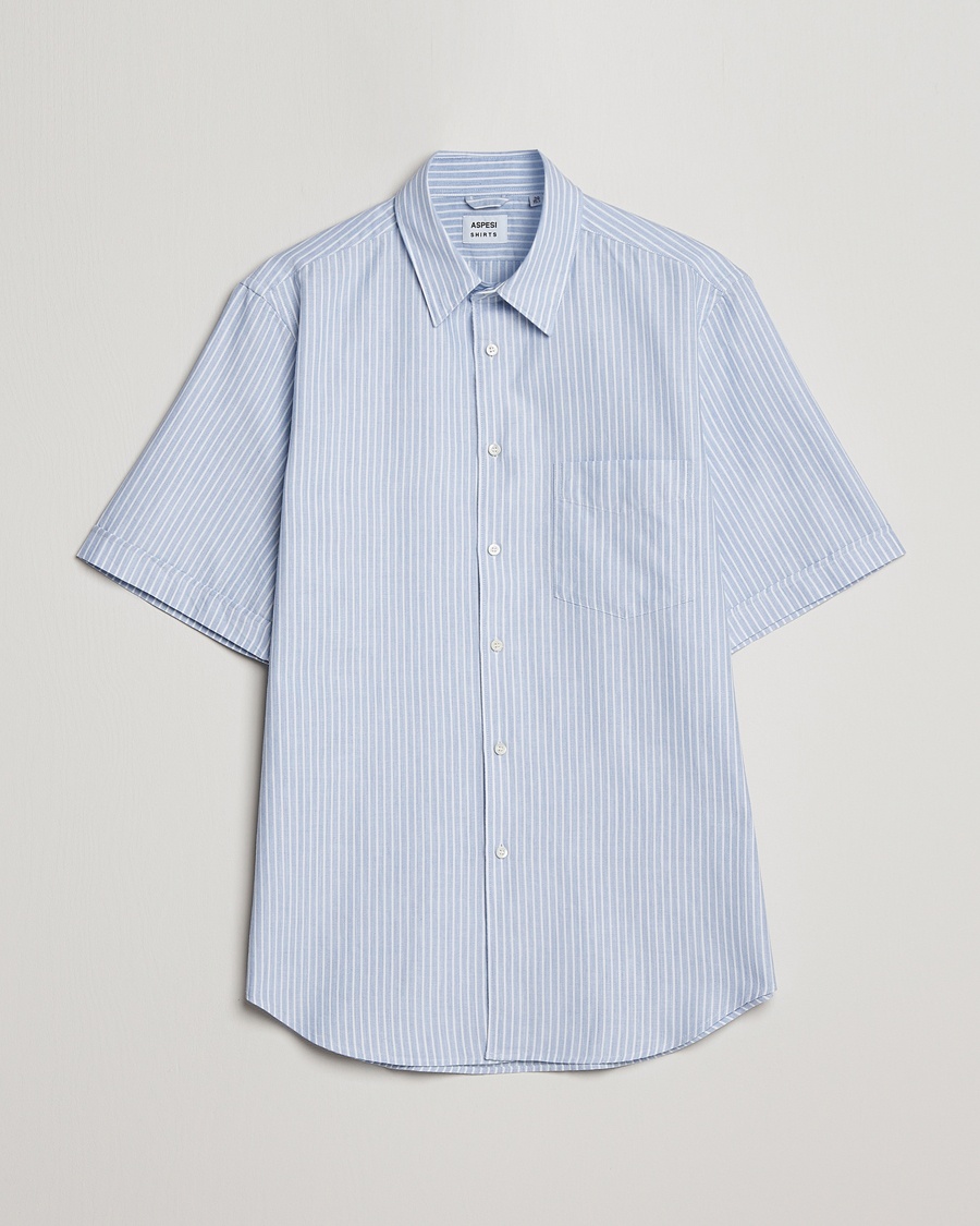 Herre | Aspesi | Aspesi | Striped Oxford Camp Shirt Light Blue