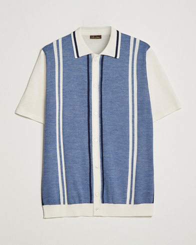 Herre |  | Stenströms | Ripley Merino Striped Polo Shirt Blue