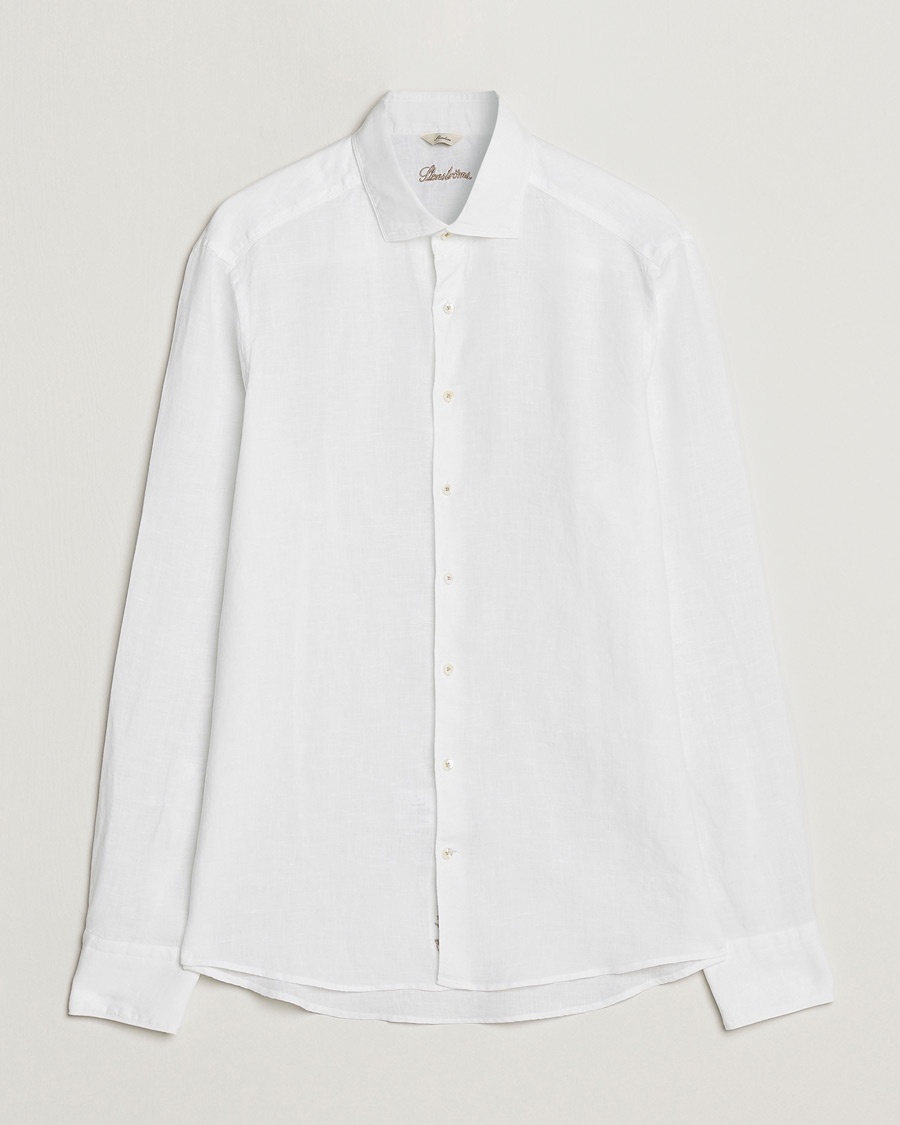  Slimline Cut Away Linen Shirt White