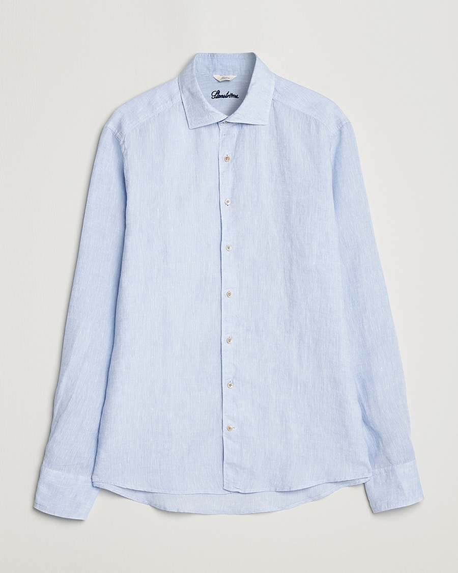 Stenströms Slimline Cut Away Linen Shirt Light Blue – Blå