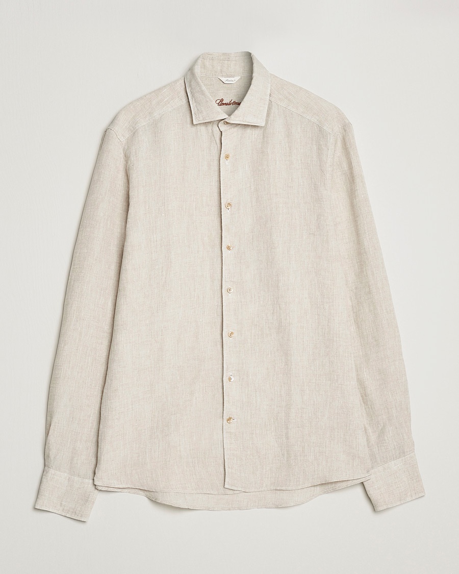 Herre | | Stenströms | Slimline Cut Away Linen Shirt Beige