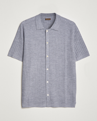 Herre |  | Stenströms | Merino/Lyocell Ribbed Buttoned Polo Shirt Grey