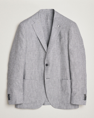 Herre | Linblazer | L.B.M. 1911 | Jack Regular Fit Houndstooth Linen Blazer Grey