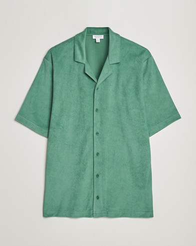 Herre | Terry | Sunspel | Towelling Camp Collar Shirt Thyme Green