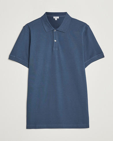 Herre |  | Sunspel | Short Sleeve Pique Polo Shale Blue