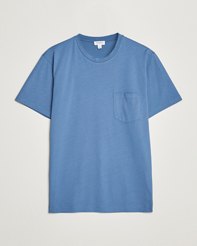 Herre | Kortermede t-shirts | Sunspel | Riviera Pocket Crew Neck T-Shirt Blue Stone