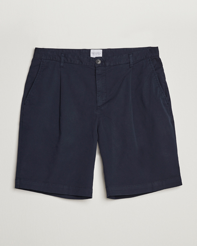 Herre | Chinosshorts | Sunspel | Pleated Stretch Cotton Twill Shorts Navy
