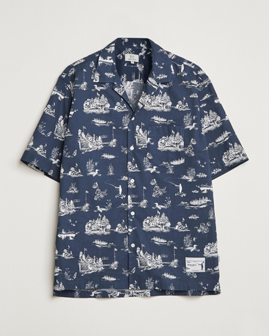 Herre |  | Woolrich | Zavikon Printed Short Sleeve Resort Shirt Melton Blue