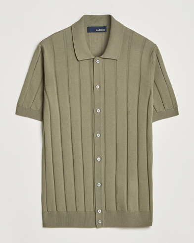 Herre | Lardini | Lardini | Short Sleeve Knitted Cotton Crèpe Shirt Olive