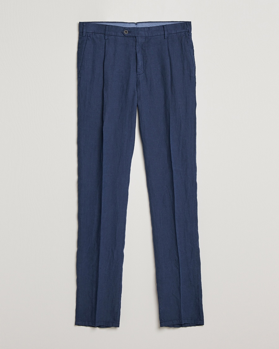 Herre | Lardini | Lardini | Pleated Linen Trousers Navy