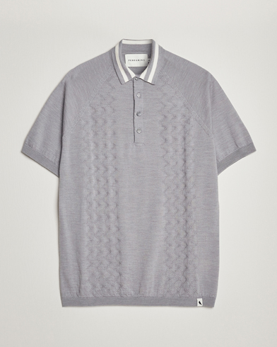 Herre |  | Peregrine | Textured Wool Short Sleeve Poloshirt Light Grey