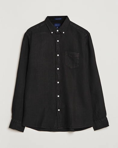 Herre | Linskjorter | GANT | Regular Fit Garment Dyed Linen Shirt Black
