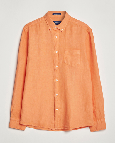 Herre | Linskjorter | GANT | Regular Fit Garment Dyed Linen Shirt Apricot Orange