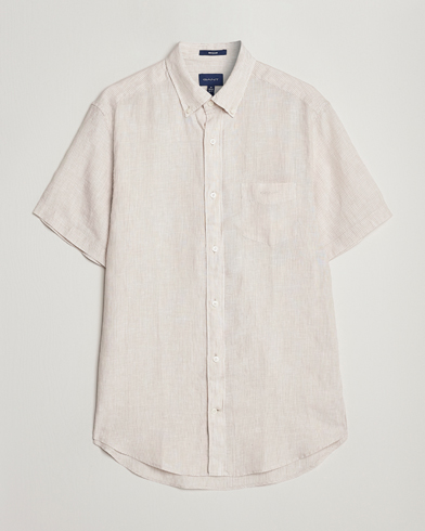 Herre |  | GANT | Regular Fit Striped Linen Short Sleeve Shirt Dry Sand