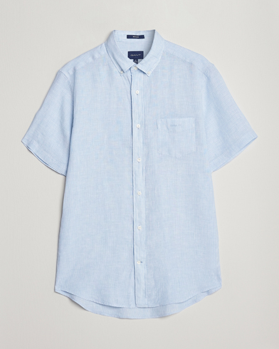 Herre |  | GANT | Regular Fit Striped Linen Short Sleeve Shirt Capri Blue
