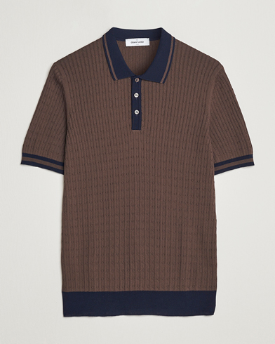 Herre |  | Gran Sasso | Cable Knitted Contrast Polo Dark Brown