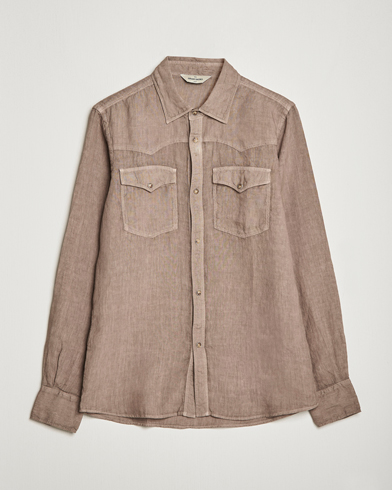 Herre |  | Gran Sasso | Casual Pocket Linen Shirt Medium Brown
